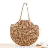 Womens Round Corn Straw Handle Shoulder Bag