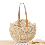 Womens Round Corn Straw Handle Shoulder Bag