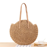 Womens Round Corn Straw Handle Shoulder Bag