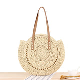 Womens Round Corn Straw Handle Shoulder Bag