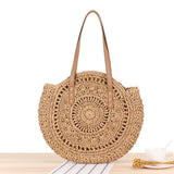 Womens Round Corn Straw Handle Shoulder Bag