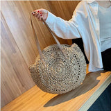 Womens Round Corn Straw Handle Shoulder Bag