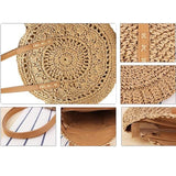 Womens Round Corn Straw Handle Shoulder Bag