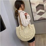 Womens Round Corn Straw Handle Shoulder Bag