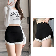 Anti-Exposure Shorts for Women - High-Waist Sharkskin Color-Block Shorts - Figure-Flattering Outer Wear ﻿ ﻿