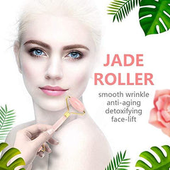 Rose Quartz Jade Roller Facial Massager and Gua Sha Scraping Tool