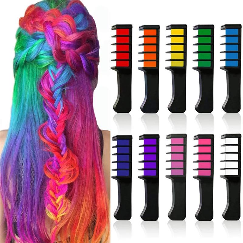 10 Bright Disposable Temporary Washable Hair Color Dye Chalk Comb