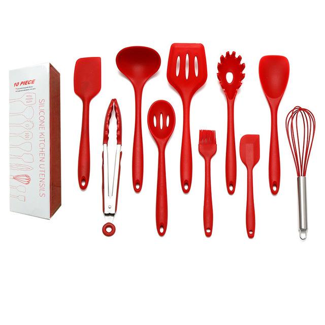10 Pcs Heat Resistant Silicone Cookware Kitchen Utensils Set