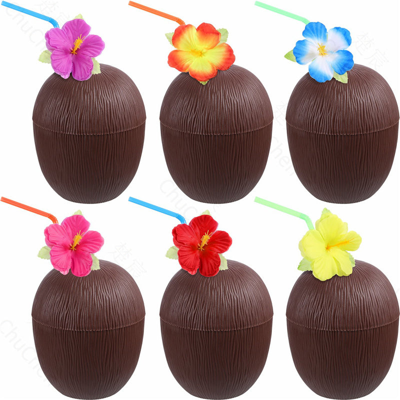 12 Pack Coconut Cups with Flower Straws