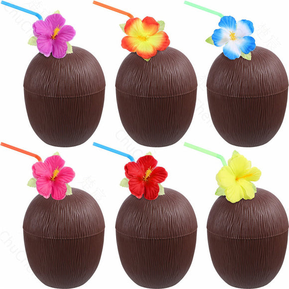 12 Pack Coconut Cups with Flower Straws