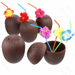 12 Pack Coconut Cups with Flower Straws