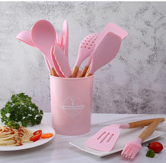 12pcs Wooden Handles Silicone Cookware Utensils Set