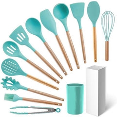 12pcs Wooden Handles Silicone Cookware Utensils Set