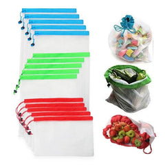 12pcs Reusable Mesh Fruits Food Storage Bag Shopping Pouch