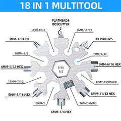 Snowflake Multi Tool 18-in-1 Pocket Tools: Small Screwdriver Allen Keys Hex Wrench Boxcutter Bottle Opener