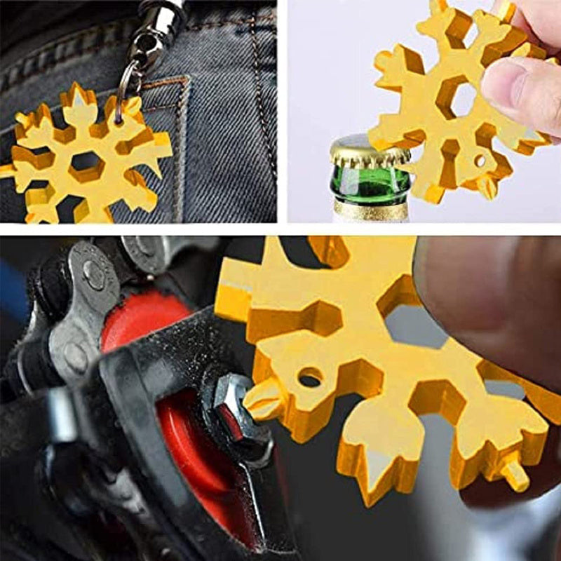 Snowflake Multi Tool 18-in-1 Pocket Tools: Small Screwdriver Allen Keys Hex Wrench Boxcutter Bottle Opener