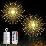 200 LED Firework Starburst Lights Copper Wire 8 Modes Battery Powered