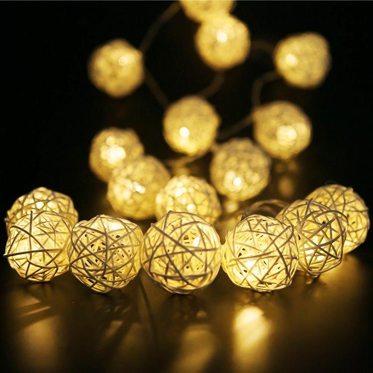 20 LED Rattan Lights Thailand Sepak Takraw Ball String Lights Solar Powered Waterproof Decor