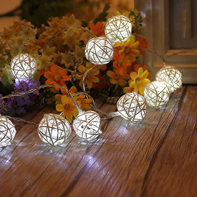 20 LED Rattan Lights Thailand Sepak Takraw Ball String Lights Solar Powered Waterproof Decor