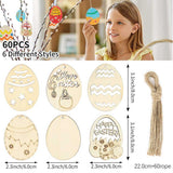 20pcs Easter Wooden Drawing Hanging Ornaments DIY Easter Eggs Craft