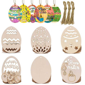 20pcs Easter Wooden Drawing Hanging Ornaments DIY Easter Eggs Craft