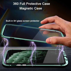 360° Protective Magnetic Case Metal Frame Tempered Glass Shell for iPhone