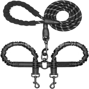 360 Swivel Dual Double Dog Leash with Tangle Free Shock Absorbing Bungee