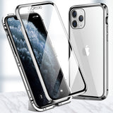 360° Protective Magnetic Case Metal Frame Tempered Glass Shell for iPhone