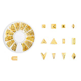 5 Boxes 3D Gold Metal Nail Art Studs Kit Multi Shapes Nail Decoration