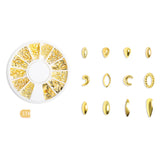 5 Boxes 3D Gold Metal Nail Art Studs Kit Multi Shapes Nail Decoration