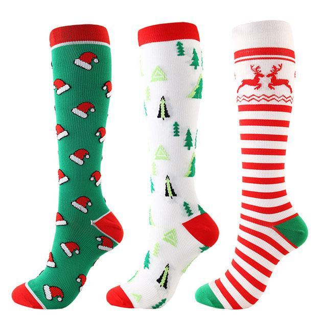 3 Pairs Christmas Knee-High Compression Socks for Women & Men