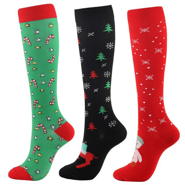 3 Pairs Christmas Knee-High Compression Socks for Women & Men