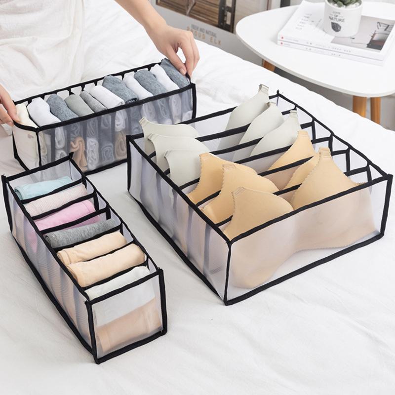 3 packs/set Multi-grids Underwear Sock Bra Storage Box