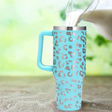 40oz Stainless Steel Mug Water Bottle Insulated Leopard Tumbler With Lid and Straws