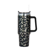 40oz Stainless Steel Mug Water Bottle Insulated Leopard Tumbler With Lid and Straws