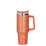 40oz Stainless Steel Mug Water Bottle Insulated Leopard Tumbler With Lid and Straws