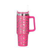 40oz Stainless Steel Mug Water Bottle Insulated Leopard Tumbler With Lid and Straws