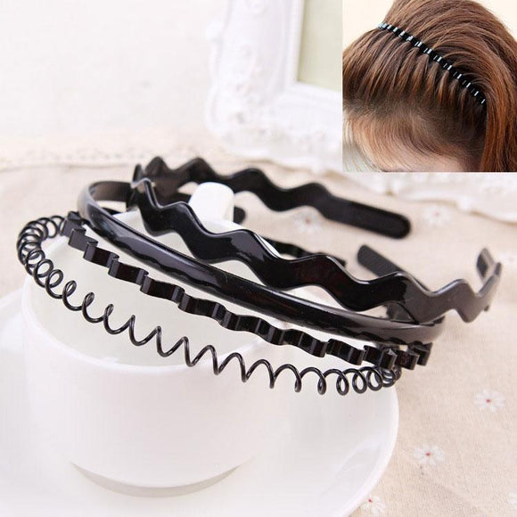 4pcs/sets Unisex Black Spring Wavy Hair Hoop Band