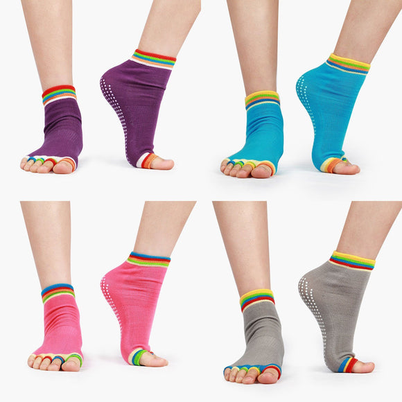 4 Pairs Antislip Toeless Half Toe Socks Cotton Yoga Pilates Barre Socks