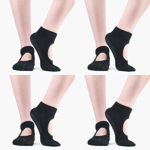 4 Pairs Women Antislip 5 Toe Cotton Yoga Socks for Pilates Barre Barefoot