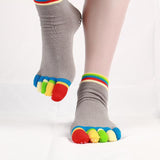 4 Pairs Women Antislip Ankle Grip Colorful 5 Toe Finger Cotton Yoga Socks