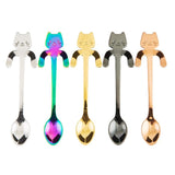 5pcs Stainless Steel Mini Cat Kitten Spoons for Coffee Tea Dessert Drink