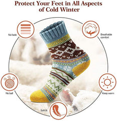 5 Pairs Bohemian Ethnic Warm Socks - High Elastic Multicolour Premium Wool Blend