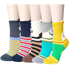 5 Pairs Womens Cute Dog Patterned Casual Crew Socks
