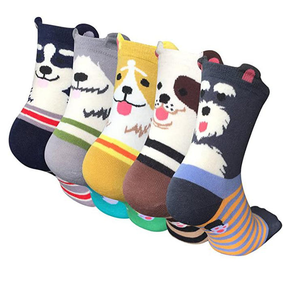 5 Pairs Womens Cute Dog Patterned Casual Crew Socks
