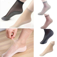 5 Pairs Womens Anti-Slip Ankle High Silky Socks Thin Sheer Short Socks