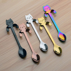 5pcs Stainless Steel Mini Cat Kitten Spoons for Coffee Tea Dessert Drink