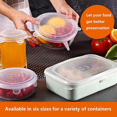 6pcs Reusable Silicone Kitchen Food Storage Cover Lids