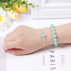 2pcs Set Stylish Light Blue Amazonite Agate Stone Good Lucky Bracelet