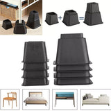 8pcs Black Adjustable PPC Chair Bed Riser Set Furniture Leg Support